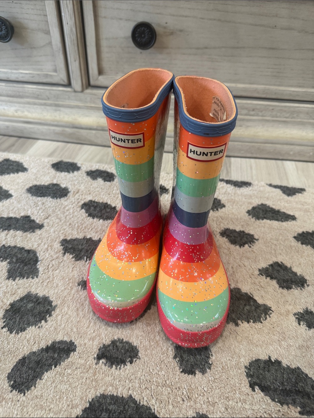 Hunter Kids Striped Rainbow Rain Boots - Orange, Green, Red, Blue, Purple